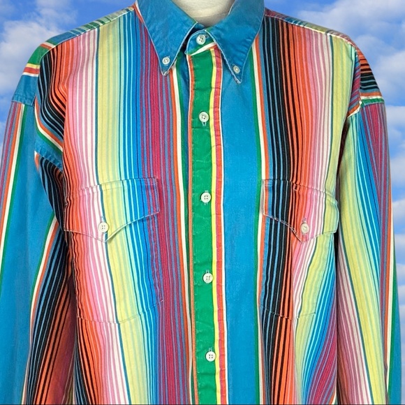 ❌SOLD❌90s Wrangler Rainbow Stripe Southwest Button Down - Picture 3 of 9